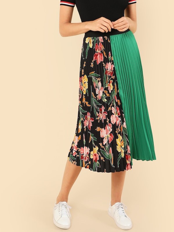 Cut And Sew Pleated Skirt | SHEIN