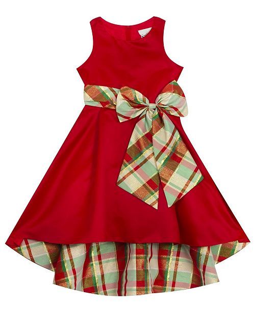 Toddler Girl Solid Hi-Low Dress With Plaid Bow And Lining | Macys (US)