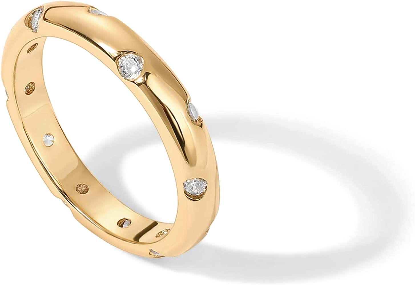 PAVOI 14K Gold Plated CZ Rings for Women | Stackable Ring Band for Women | Amazon (US)