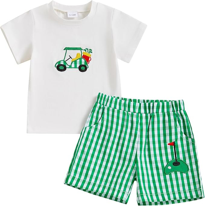 Toddler Baby Boy Summer Outfits Farmer Truck Gingham Boxer Shorts Set Little Kids 2Pcs Clothes 6 ... | Amazon (US)