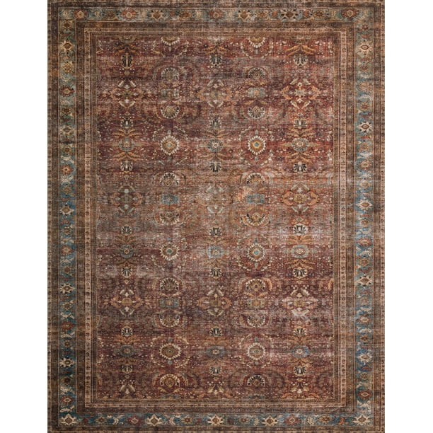 Loloi II Layla Printed Oriental Distressed Brick / Blue Area Rug | Walmart (US)