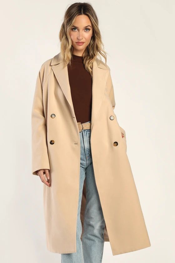 Iconic Entrance Beige Double Breasted Coat | Lulus (US)