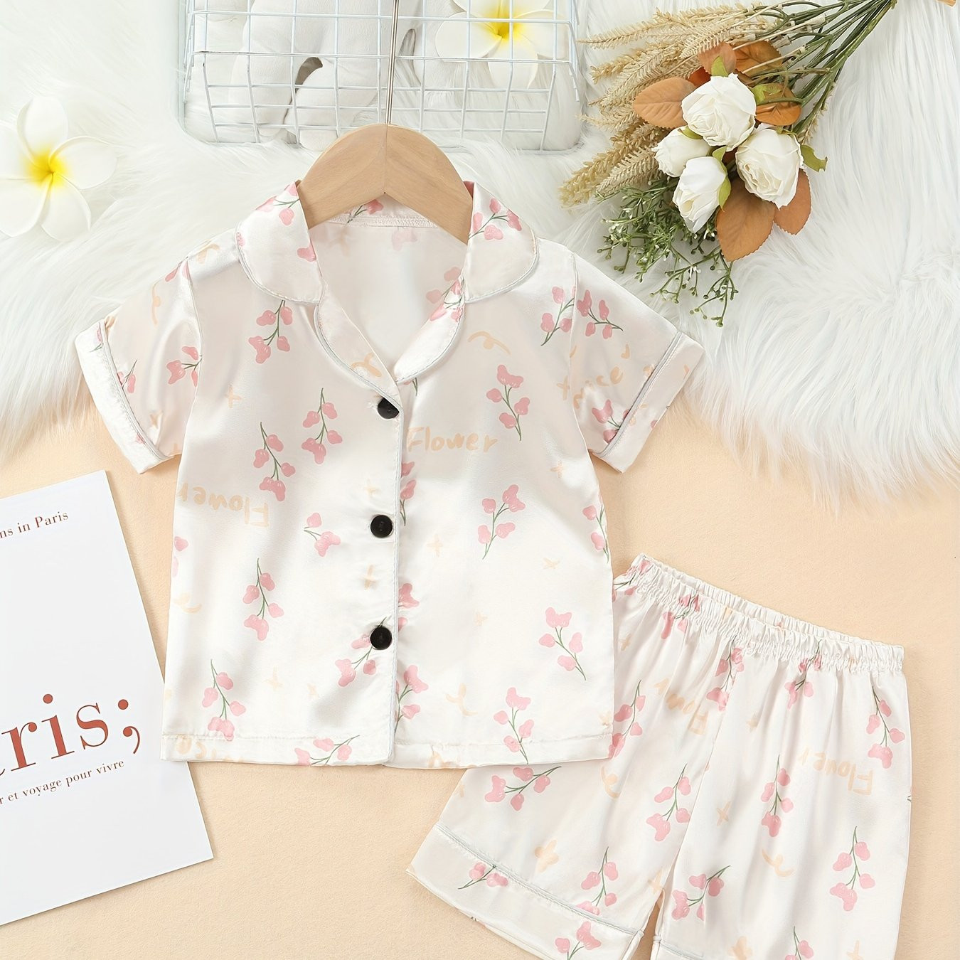 Adorable Girls' Summer Pajama Set Cartoon Floral Print Comfy - Temu | Temu Affiliate Program
