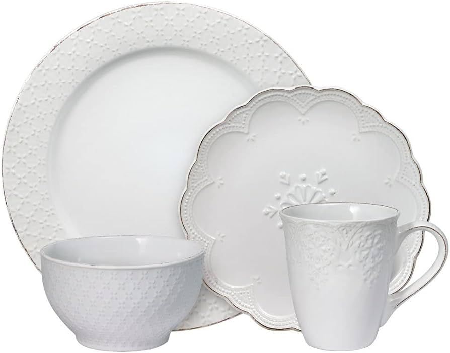 Pfaltzgraff French Lace White 16 Piece Dinnerware Set, Service for 4 | Amazon (US)