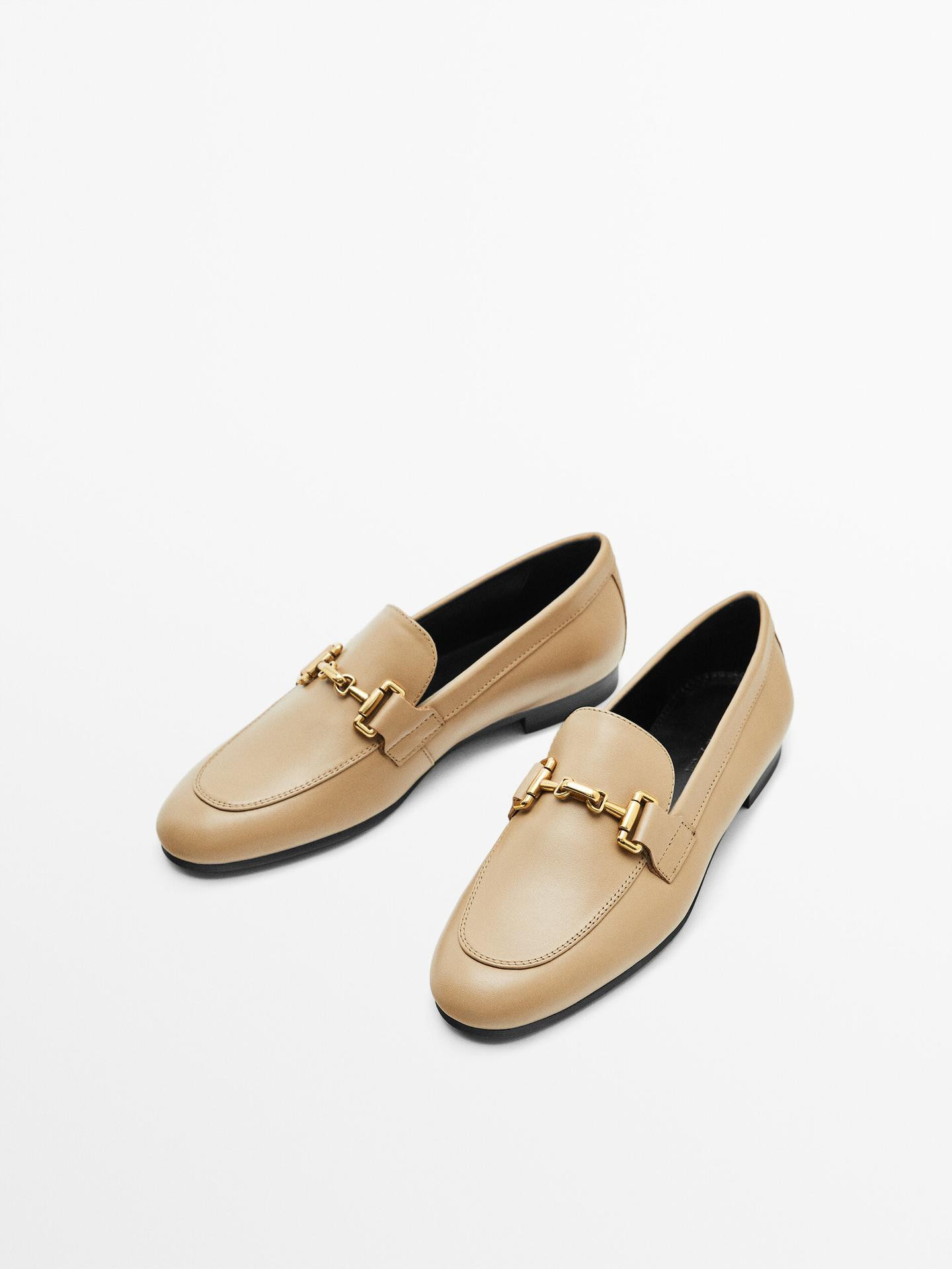 Leather loafers with metal buckle | Massimo Dutti US