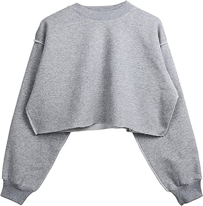 Amazhiyu Women Cropped Sweatshirt Long Sleeves Pullover Fleece Crop Tops | Amazon (US)
