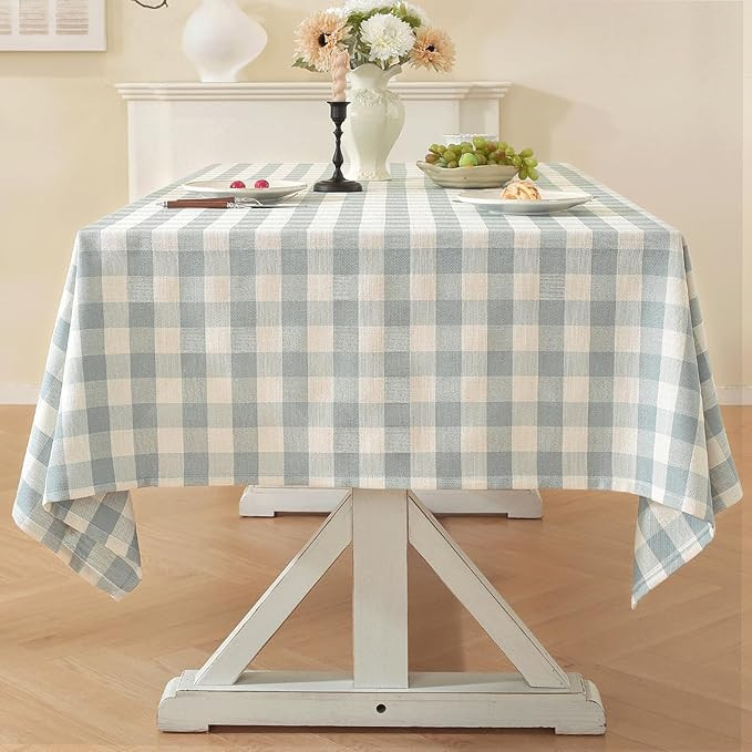 Laolitou Blue Checkered Tablecloth Rectangle Tables Buffalo Plaid Gingham Table Cloth Cotton Line... | Amazon (US)