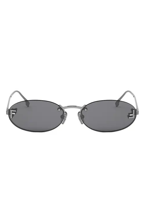 'Fendi First 54mm Oval Sunglasses in Shiny Dark Ruthenium /Smoke at Nordstrom | Nordstrom