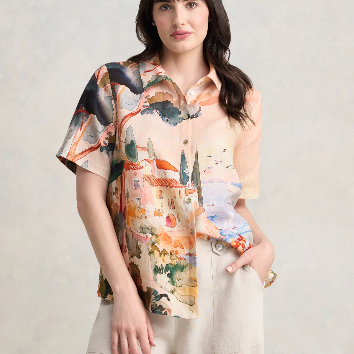 Scenic Print Linen Shirt - Coastal Scenic Print | Blue Illusion (AU & US)