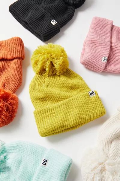 UO Ribbed Pompom Beanie | Urban Outfitters (US and RoW)