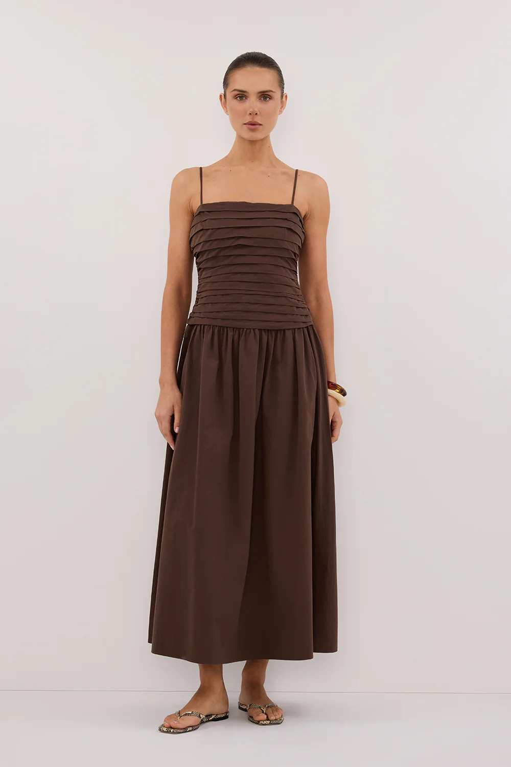 QUINN BITTER CHOC COTTON MIDI DRESS | DISSH