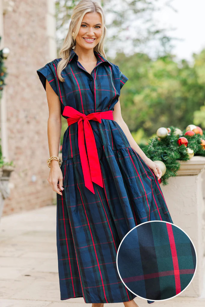 Feeling Inspired Navy Plaid Maxi Dress | The Mint Julep Boutique