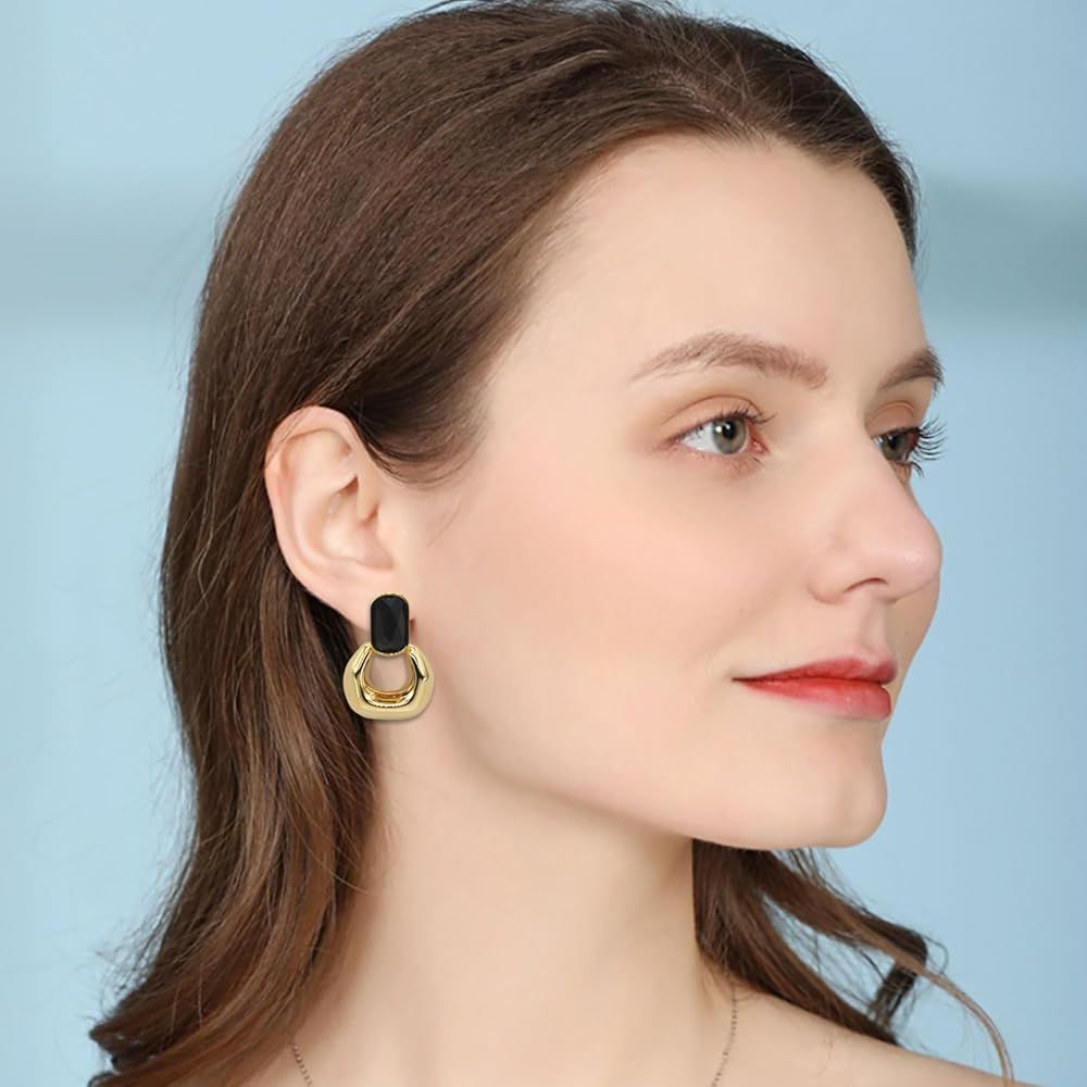 Dangle Drop Earrings for Women Cute Gold Geometric Statement Jewelry White Black | Amazon (US)