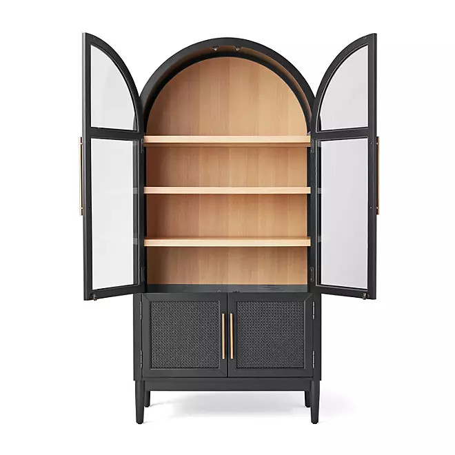Member's Mark Enzo Bookcase Storage Cabinet With Rattan Cabinet Doors, Black Finish | Sam's Club