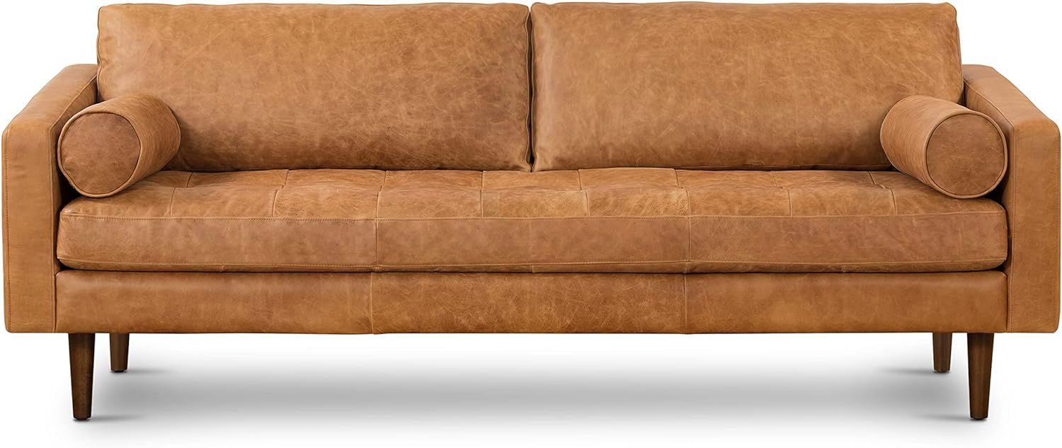 POLY & BARK Napa Sofa in Full-Grain Pure-Aniline Italian Leather, Cognac Tan | Amazon (US)