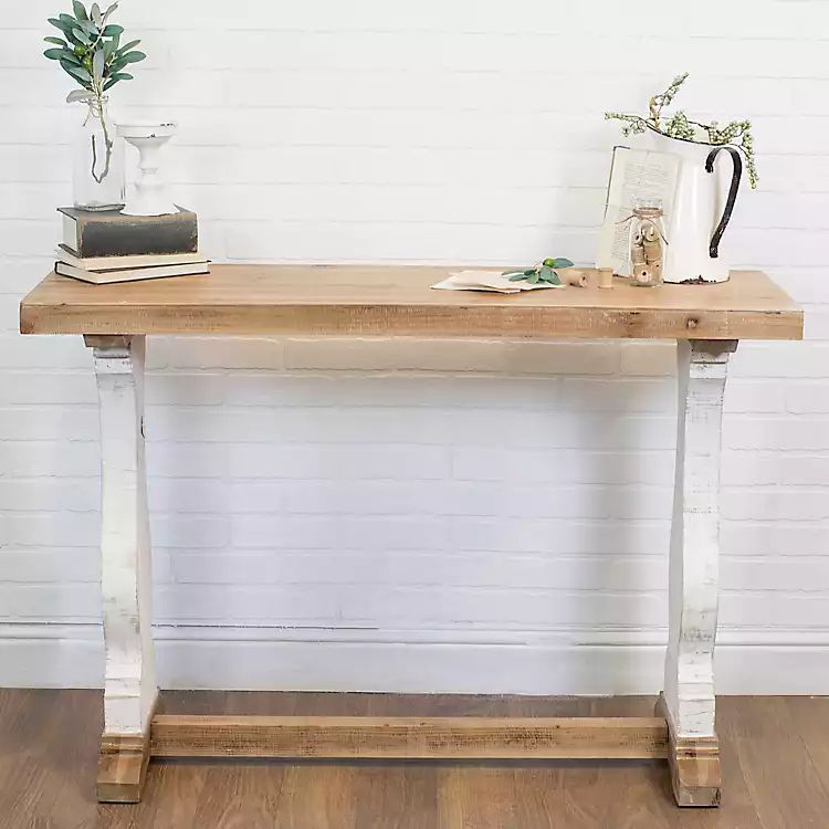 Natural Top Console Table with Antique White Base | Kirkland's Home