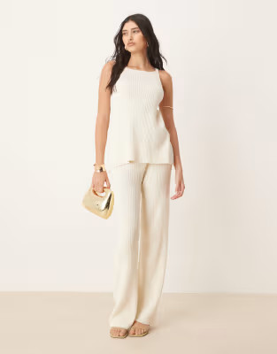 ASOS DESIGN knitted longline top & wide leg trouser in slub yarn co-ord in cream | ASOS (Global)