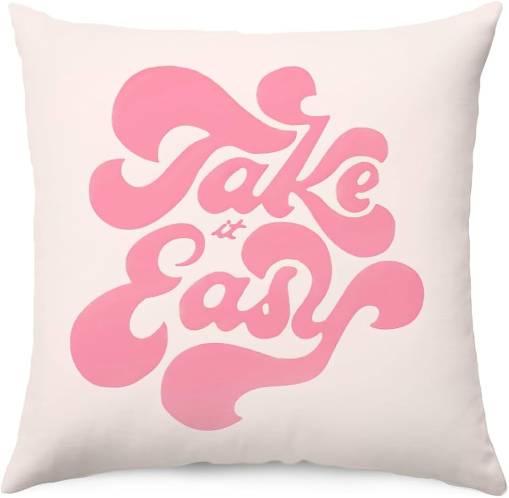 THDSE Take It Easy Daisy Pink Groovy Throw Pillow Covers 18x18, Inspirational Quote Throw Pillow ... | Amazon (US)