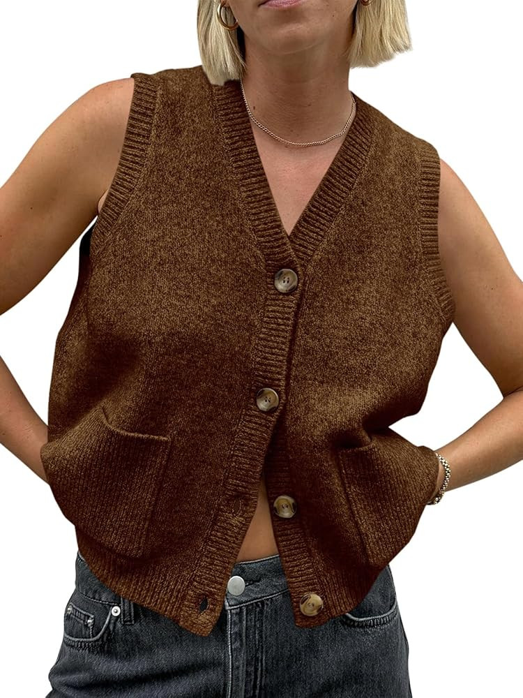 Saodimallsu Womens Sleeveless Sweater Vest Button V Neck Knit Trendy Casual Summer Cardigan with ... | Amazon (US)