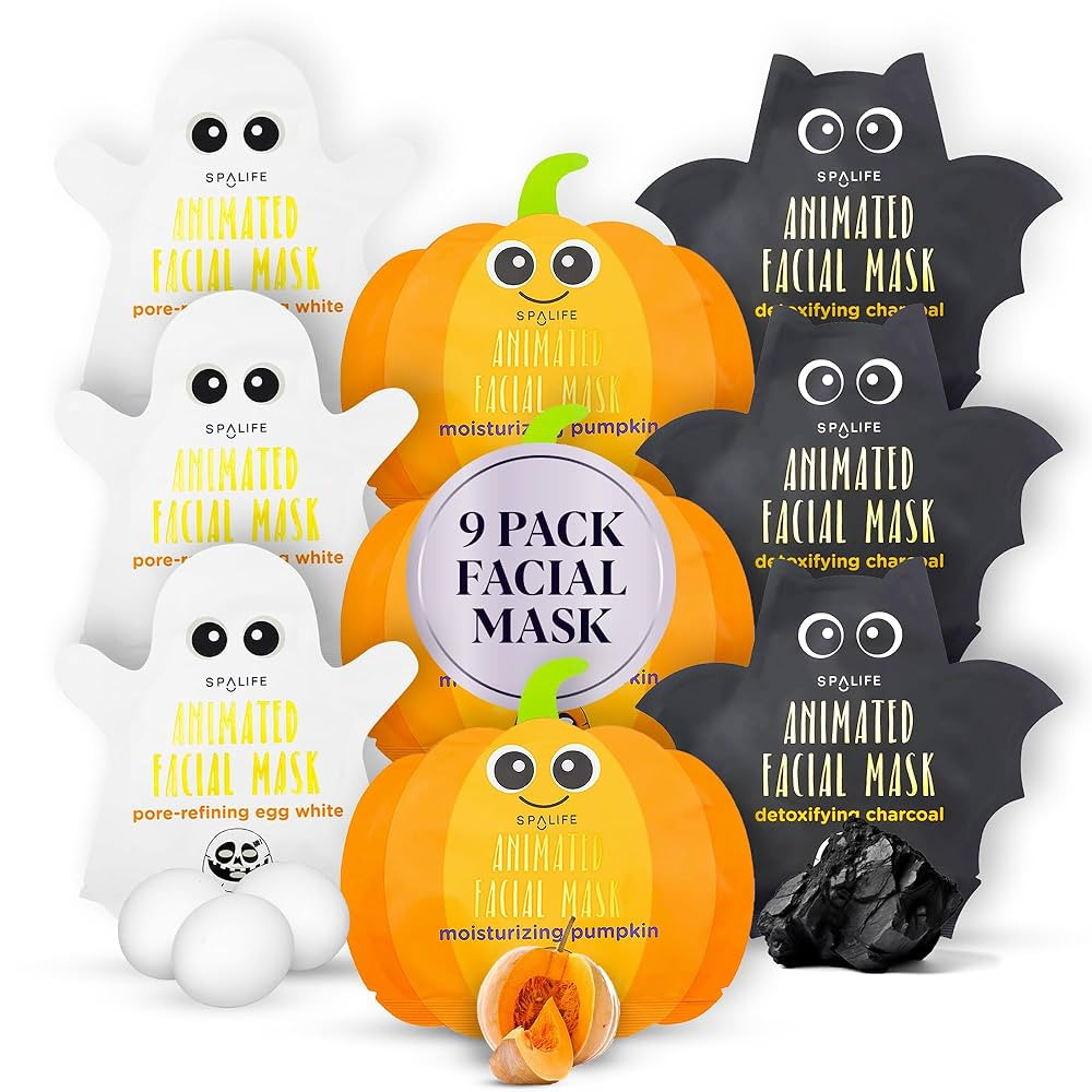 SpaLife Facial Mask Sheet Bundle - Pumpkin, Ghost, Bat - Halloween Character Mask Bundle - Face M... | Amazon (US)