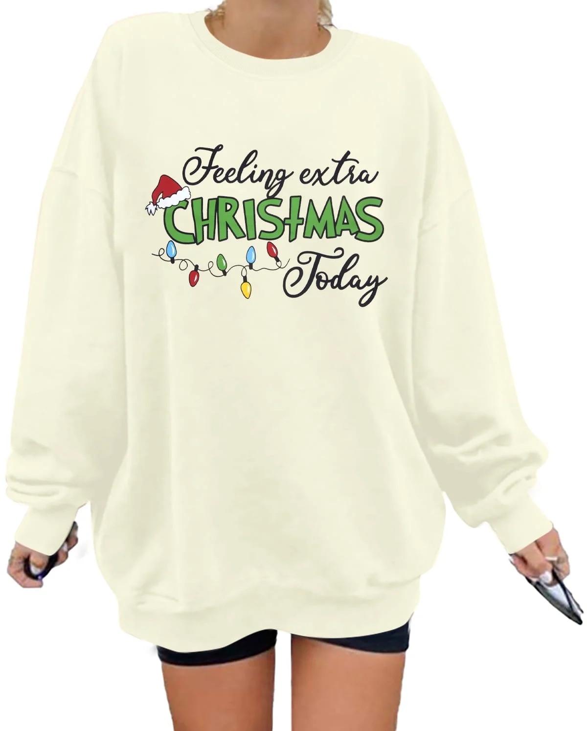 KimSoong Women Christmas Oversized Sweatshirt Merry Christmas Lights Graphic Sweater Crew Neck Lo... | Walmart (US)