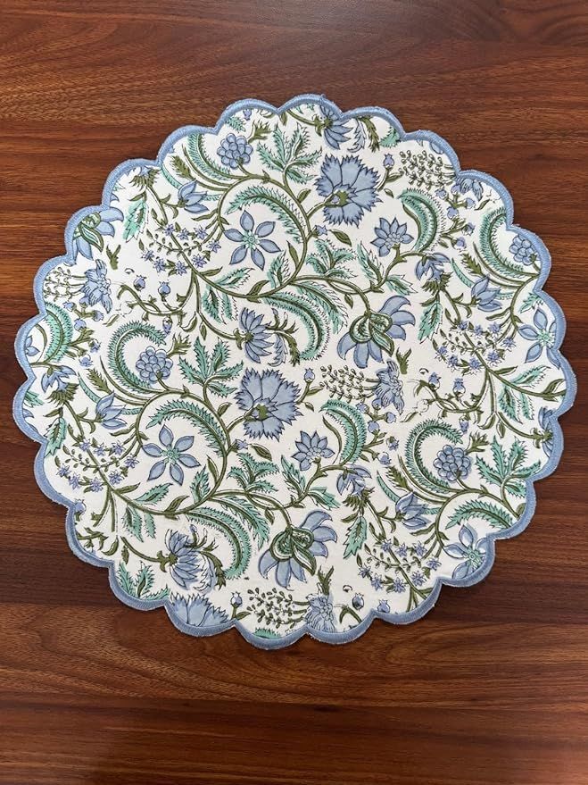 Ridhi Columbia Blue, Turquoise Green Bo-ho Round Place Mat Easter Floral Cotton Washable Placemat... | Amazon (US)