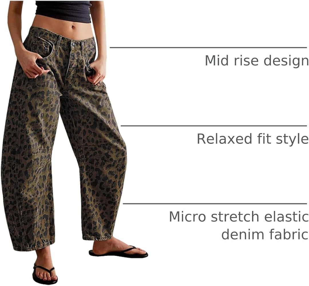 Womens Stretchy Mid Rise Barrel Jeans Vintage Loose Wide Leg Cropped Denim Pants Y2k Baggy Boyfri... | Amazon (US)