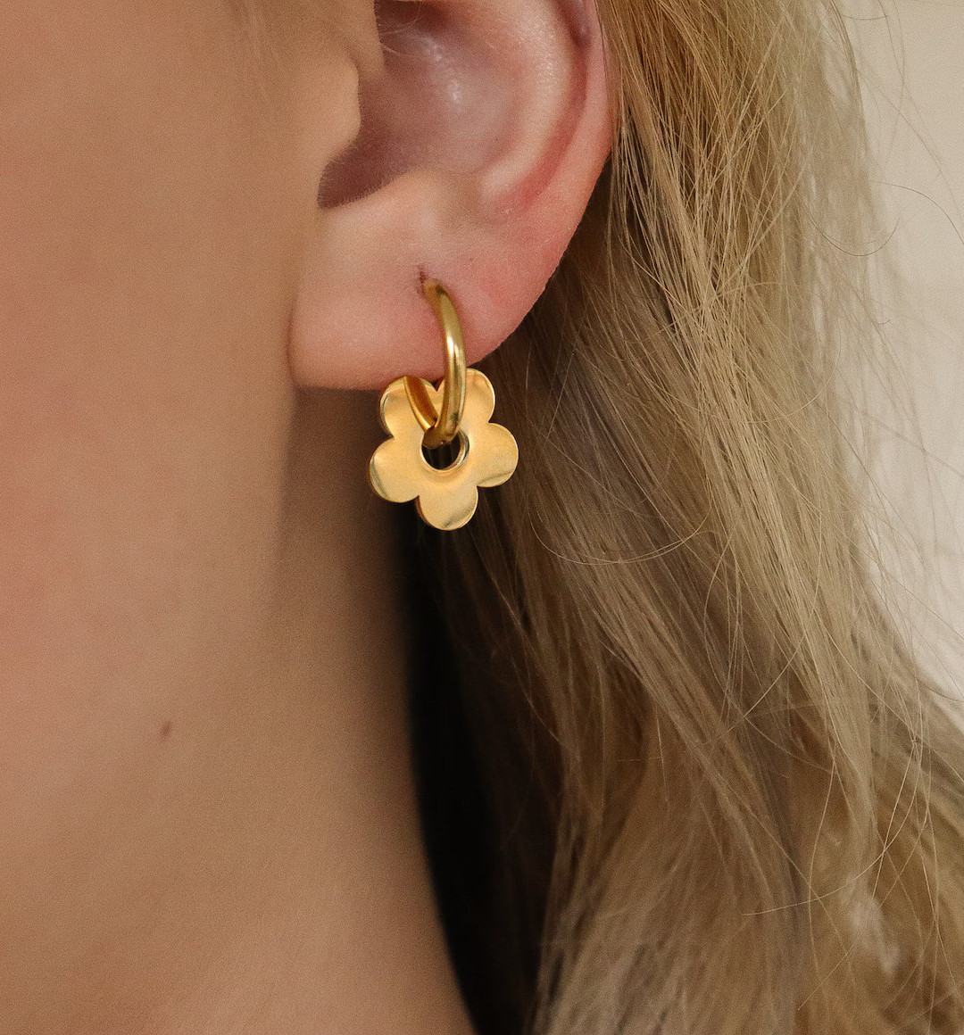 Gold Flower Hoop Earrings, 14k Gold Plated Dainty Flower Earrings, Bridesmaid Earrings, Gift for ... | Etsy (US)