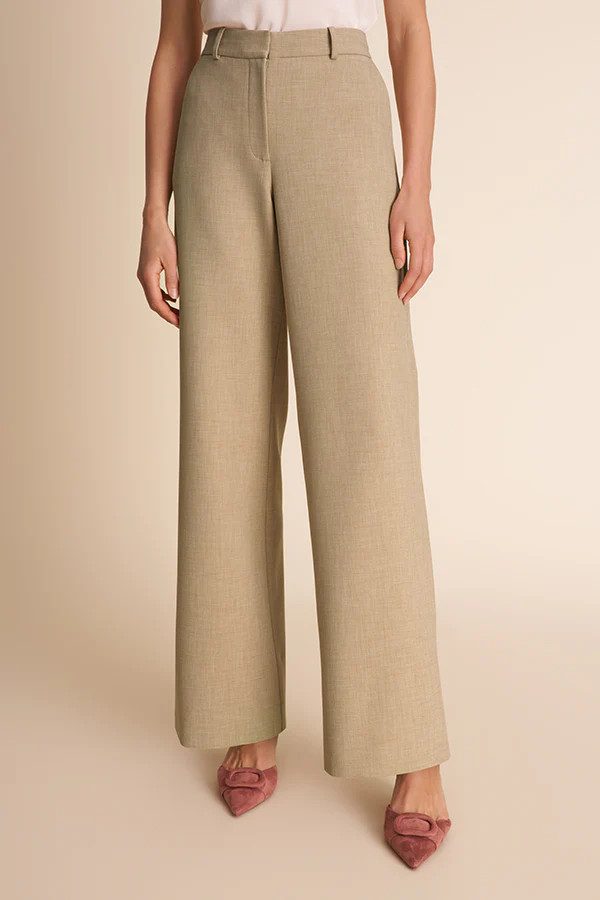 Tinsley Wide-Leg Trouser - Luxe Flex Suiting :: Beige Melange | MM LaFleur