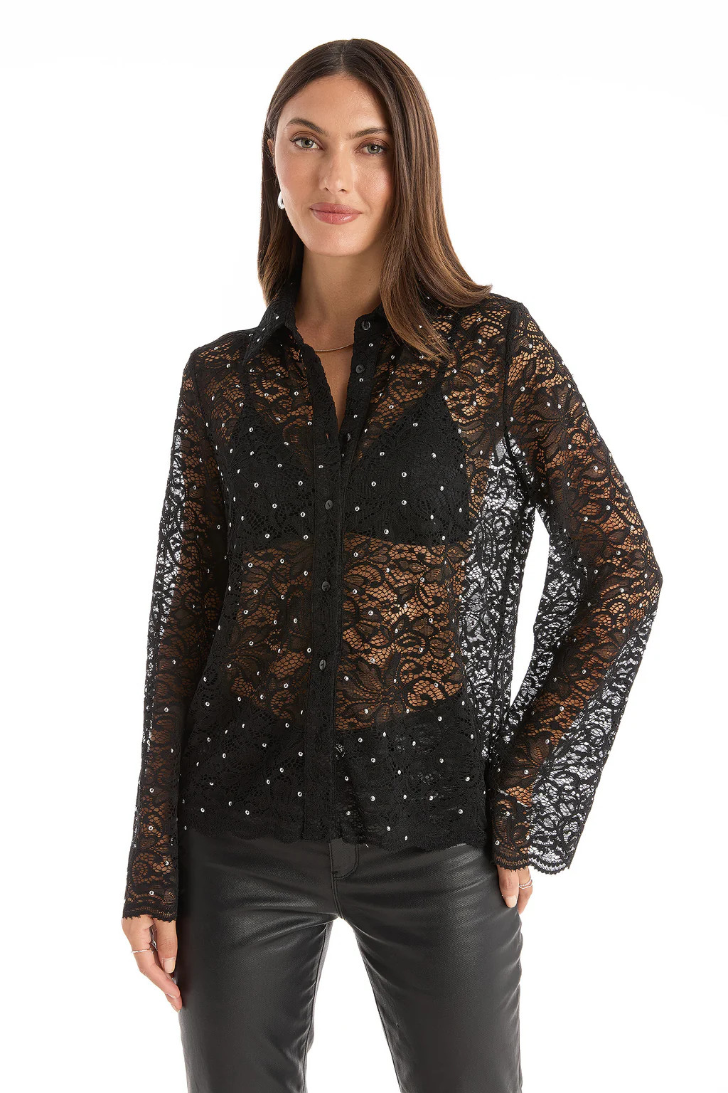 Jena Lace Button Up Shirt - Black | The Noli Shop