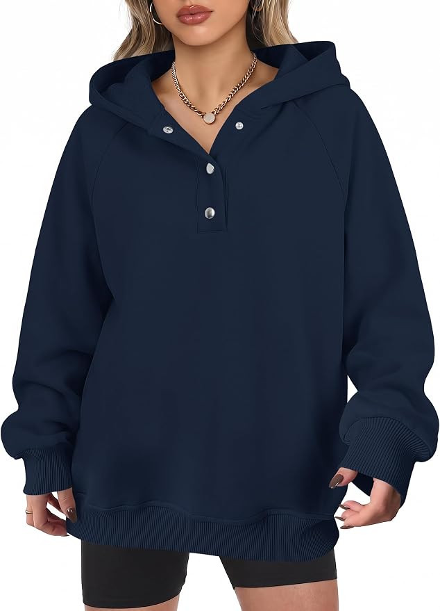 ANRABESS Womens Oversized Hoodies V Neck Henley Sweatshirts | Long Sleeve Button Pullover, Soft C... | Amazon (US)