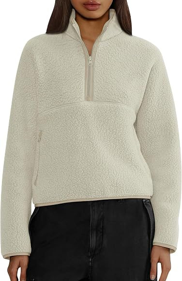 Womens Half Zip Pullover Cropped Sweatshirts Sherpa Fleece Jacket Fuzzy Sweaters Cute Winter Jack... | Amazon (CA)