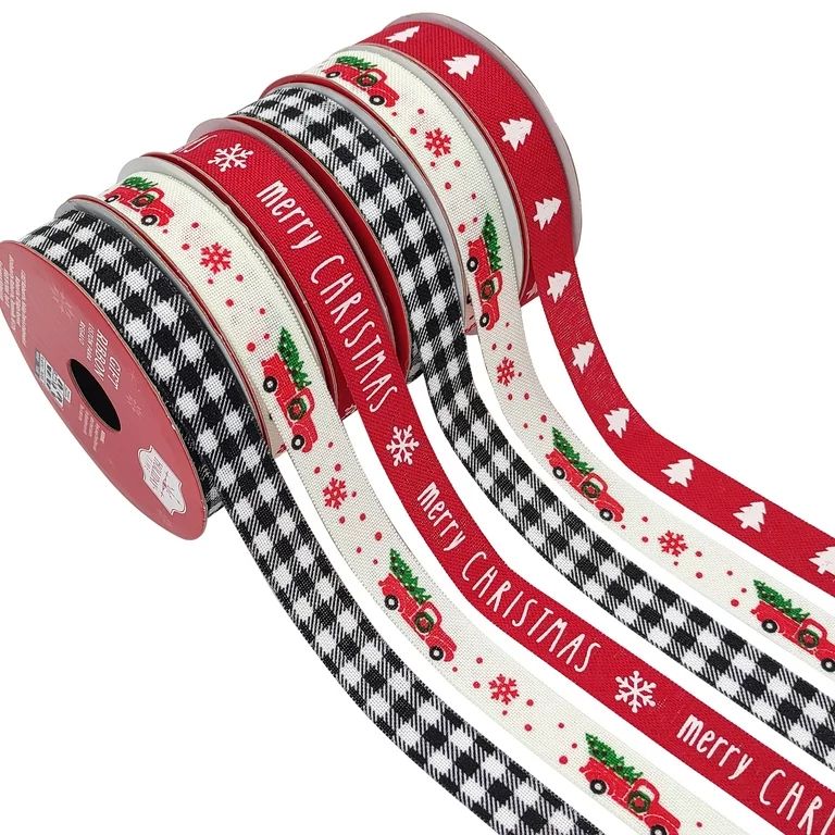 Holiday Time Decorative Gift Wrap Ribbon Assortment, 6ct - 5/8in x 9ft 100% Polyester Ribbon in R... | Walmart (US)