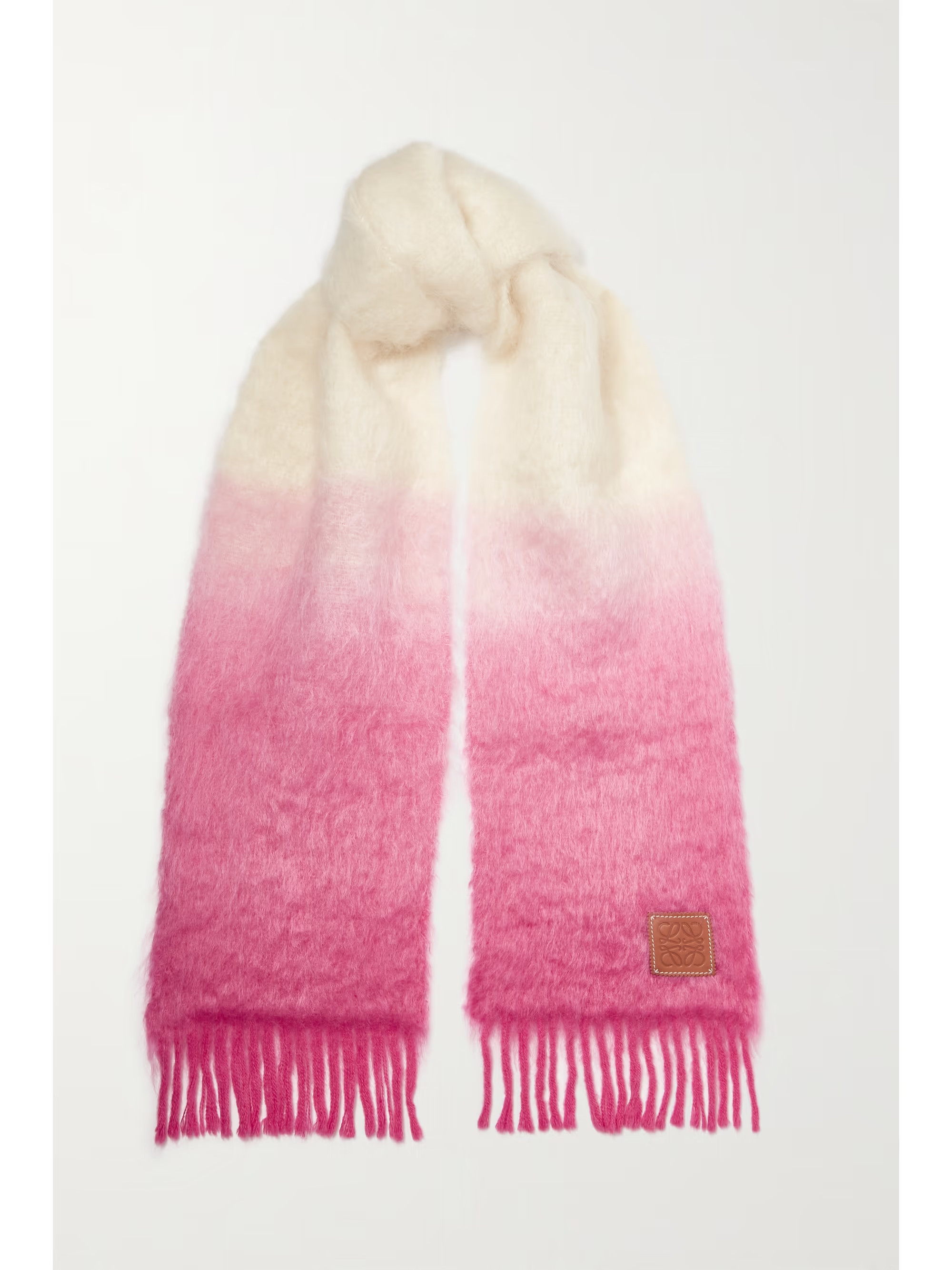 LOEWELeather-trimmed fringed ombré mohair-blend scarf | NET-A-PORTER (US)
