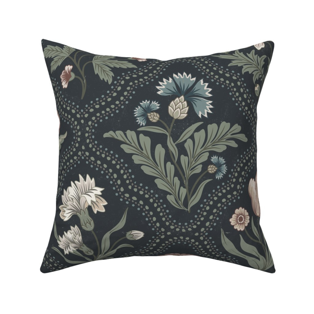 Heritage Diamond Floral Classic Botanical On Deep Blue Throw Pillow | Spoonflower | Spoonflower
