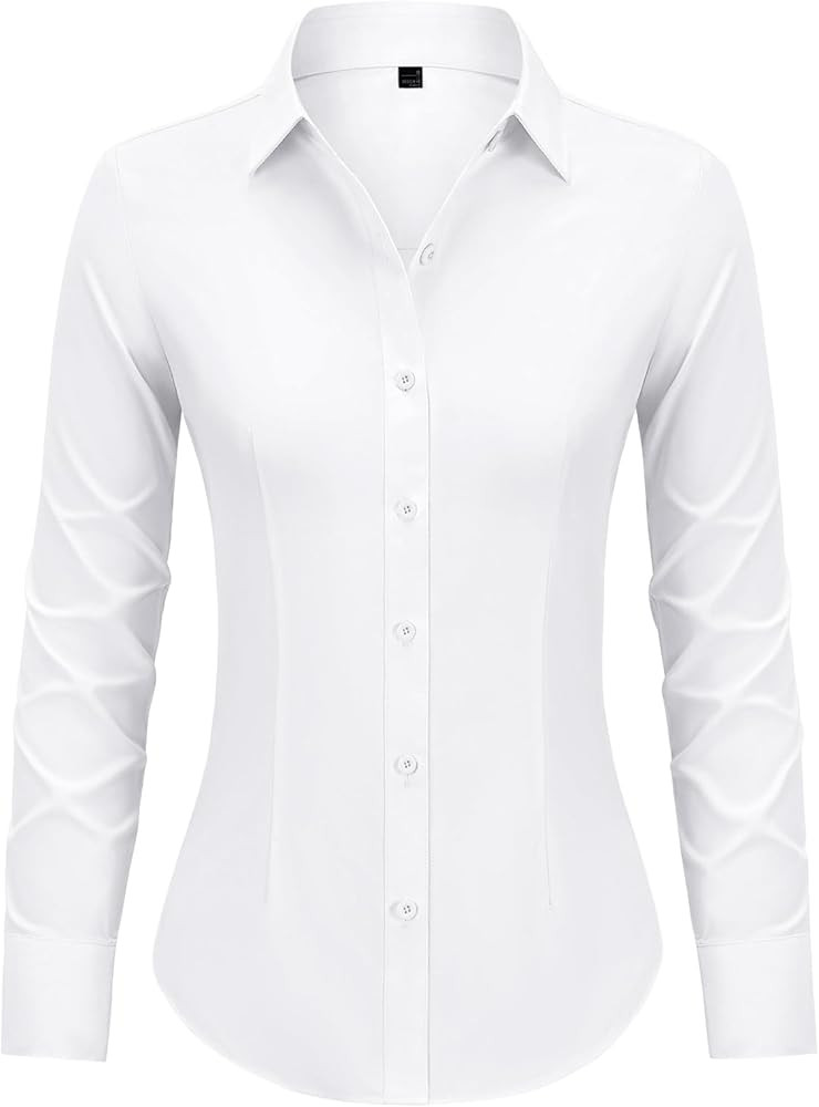 Button Down Shirts for Women Fitted Dress Shirt Wrinkle Free Collared Blouse Work Business Office... | Amazon (US)