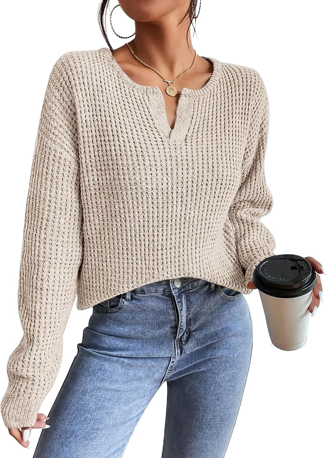 Womens Sweaters Casual Long Sleeve V Neck Pullover Tops 2026 | Amazon (US)