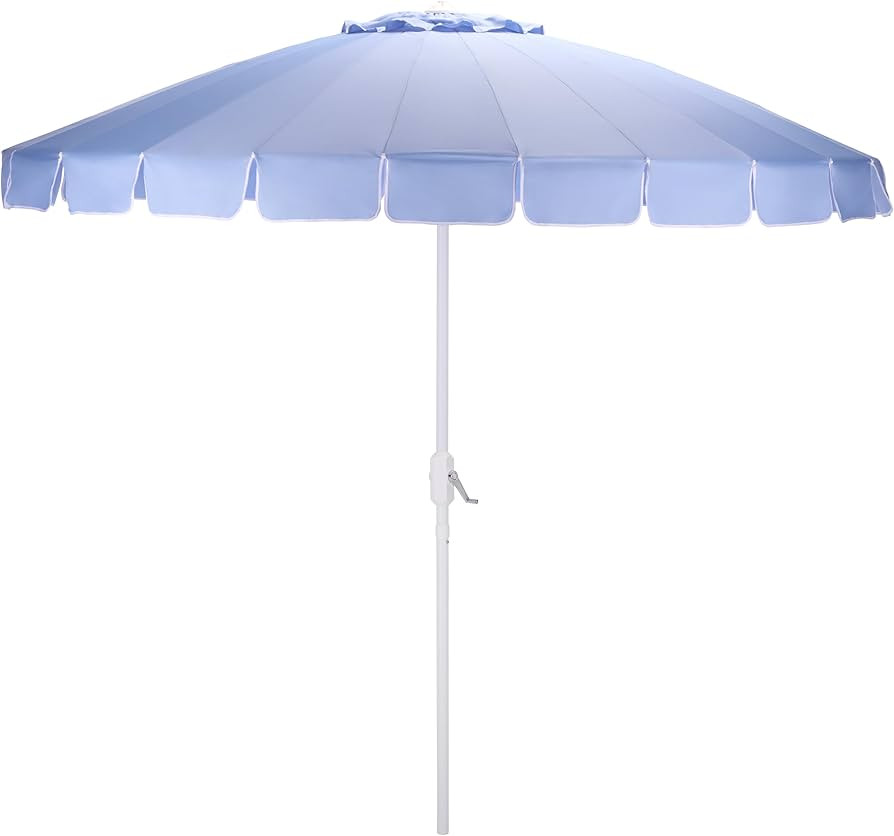SAFAVIEH Outdoor Patio Furniture Collection – Panza 9 Ft Crank Patio Umbrella, Baby Blue & Whit... | Amazon (US)