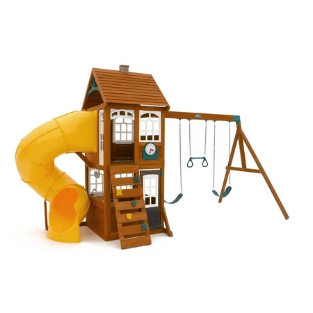 KidKraft Creston Lodge Kids Children Wooden Outdoor Swing Playset Playground | Walmart (US)