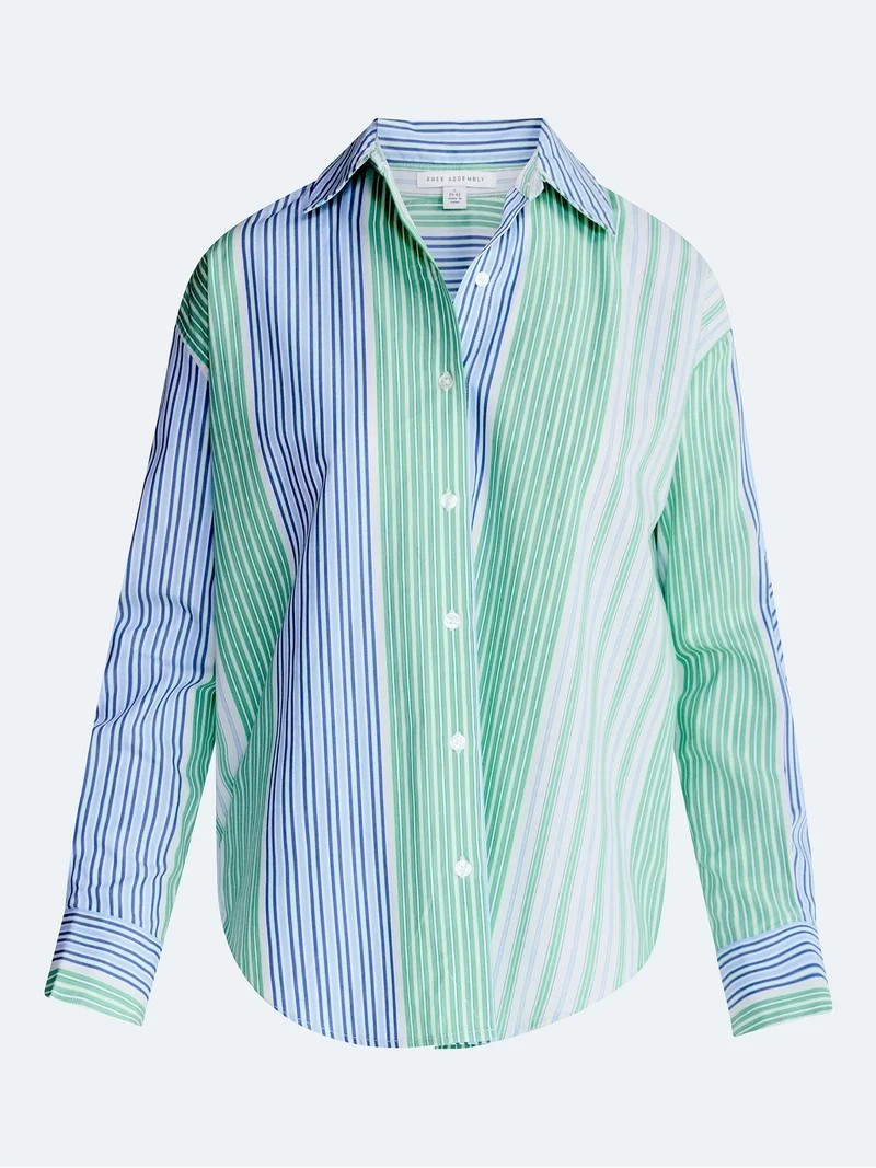 Free Assembly Women's and Women's Plus Relaxed Button Down Cotton Shirt with Long Sleeves, Sizes ... | Walmart (US)
