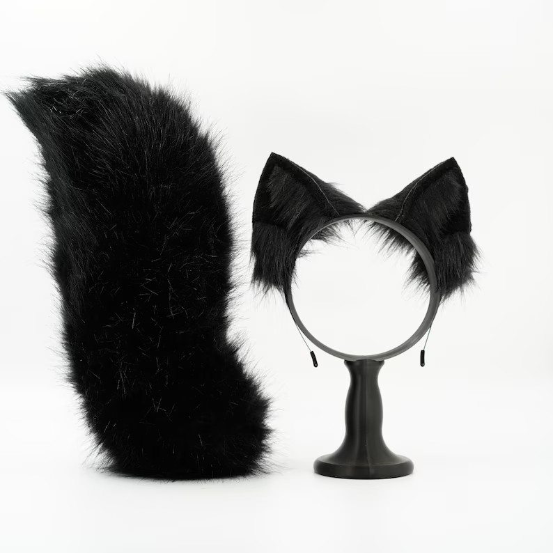 Black Cat Ears and Tail, Faux Fur Ears, Cat Ears, Tail , Ears Headband, Couple Ears, Kitten Ears,... | Etsy (US)
