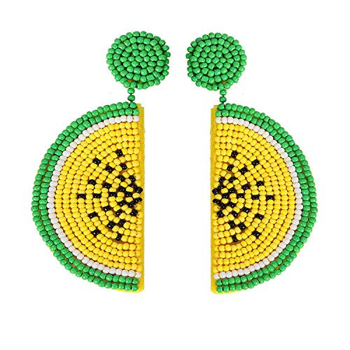 idealway Statement Dangle Fruit Earrings - Fashion Cute Pineapple Orange Watermelon Cherry Beaded Fruit Earrings for Women Jewelry (Yellow) | Amazon (US)