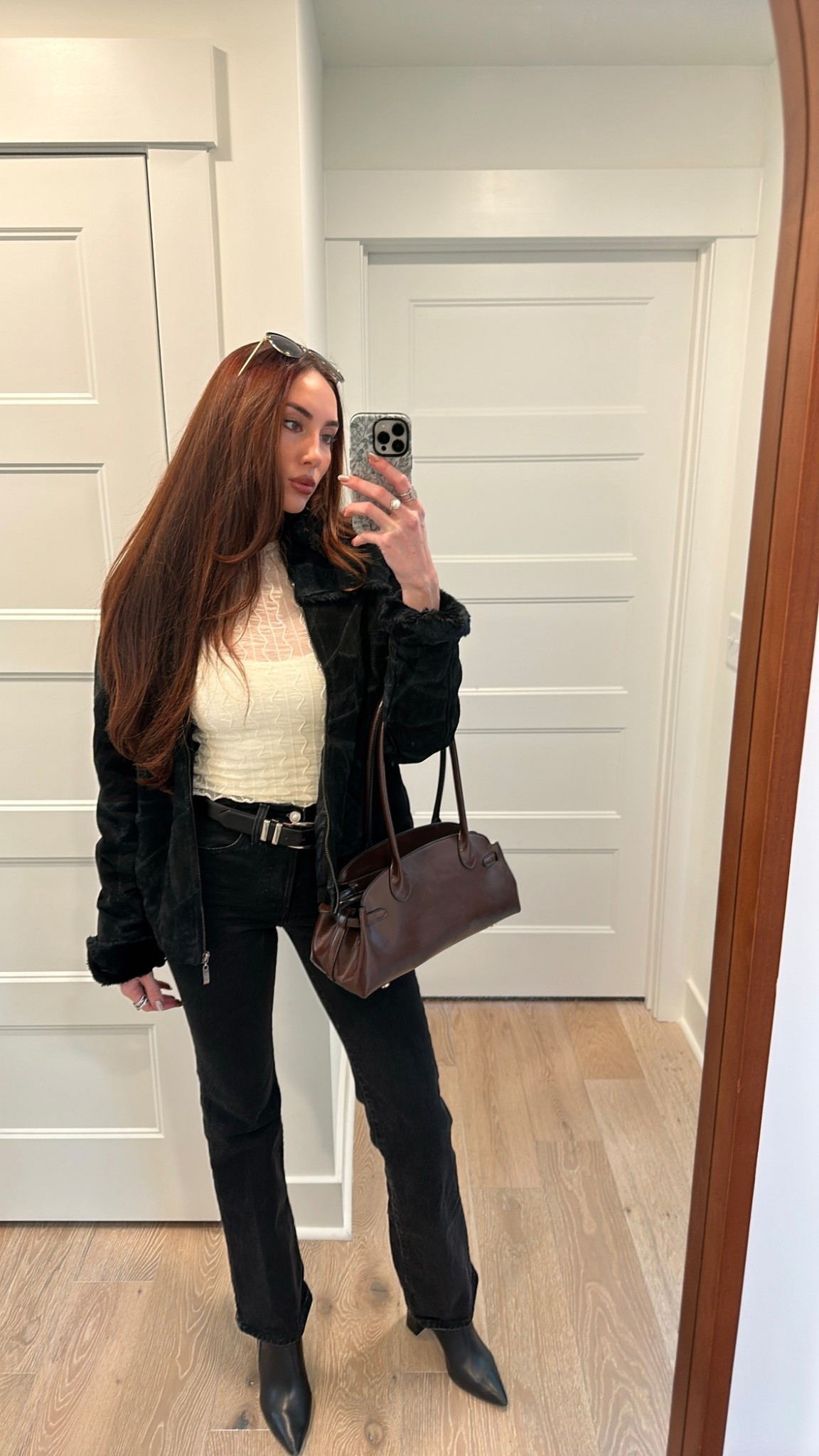 outfit of the day! Top and coat are thrifted. I use this purse all the time, it’s so good! Wearing a size 25 in the jeans, they fit so perfect. 

#LTKootd #LTKdayinmylife #LTKTall