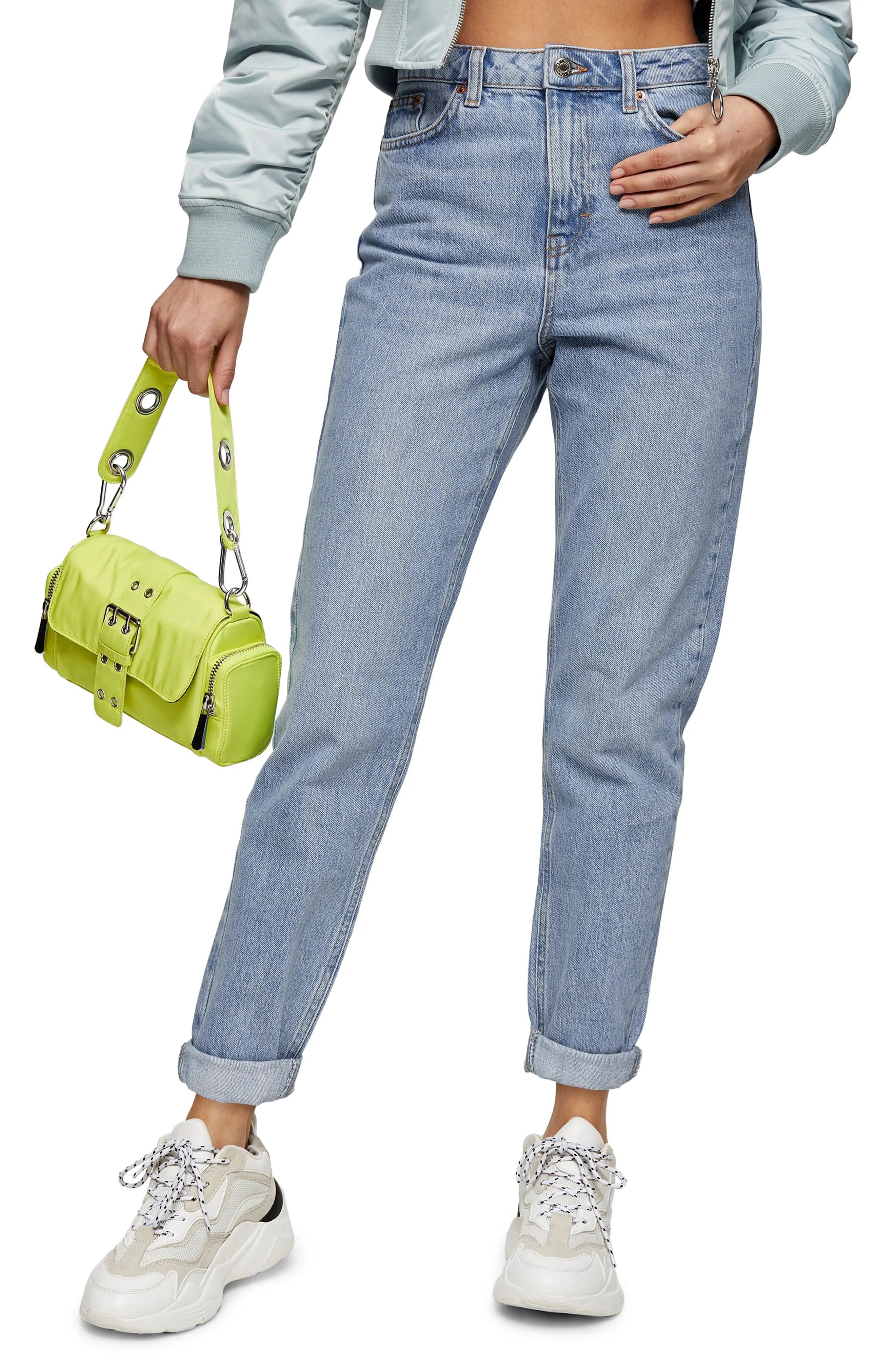 Women's Topshop Bleach Mom Jeans, Size 25 - Blue | Nordstrom