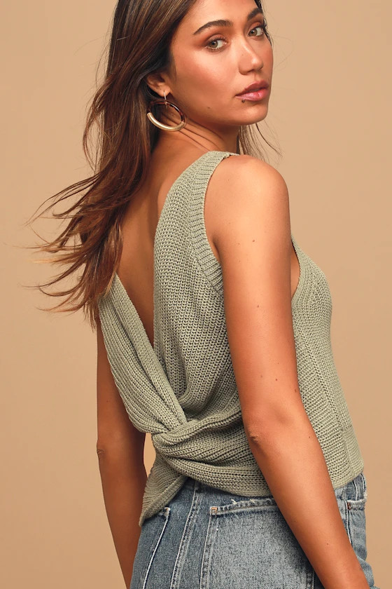 Let's Get Away Sage Green Knit Twist Back Tank Top | Lulus (US)