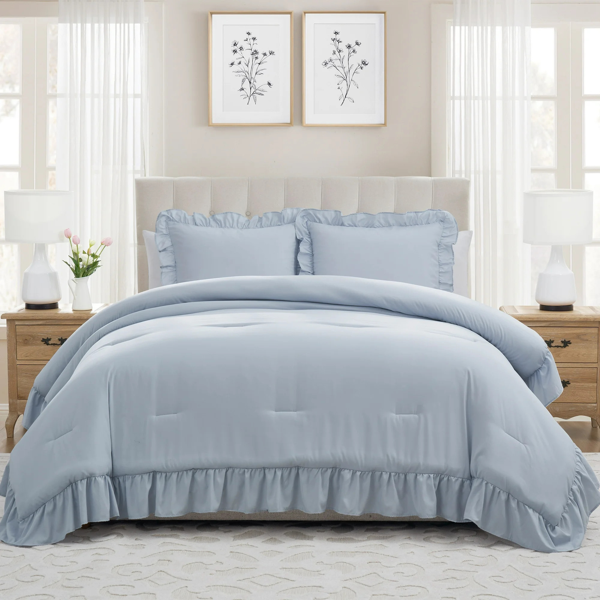 My Texas House Delphine 3-Piece Blue Ruffle Comforter Set, King | Walmart (US)