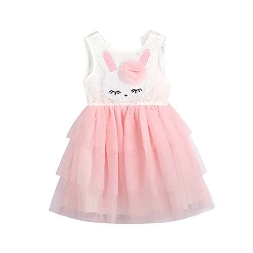 Kids Toddler Baby Girl Easter Outfits Bunny Sleeveless Dress Lace Tutu Skirt One Piece Mesh Summer Princess Sundress (Pink, 4-5T) | Amazon (US)