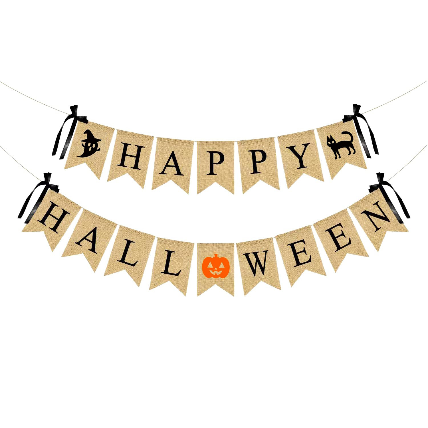Happy Halloween Burlap Banner Pumpkin Witch Halloween Party Decorations 2 Pieces Home Party Wall Man | Amazon (US)