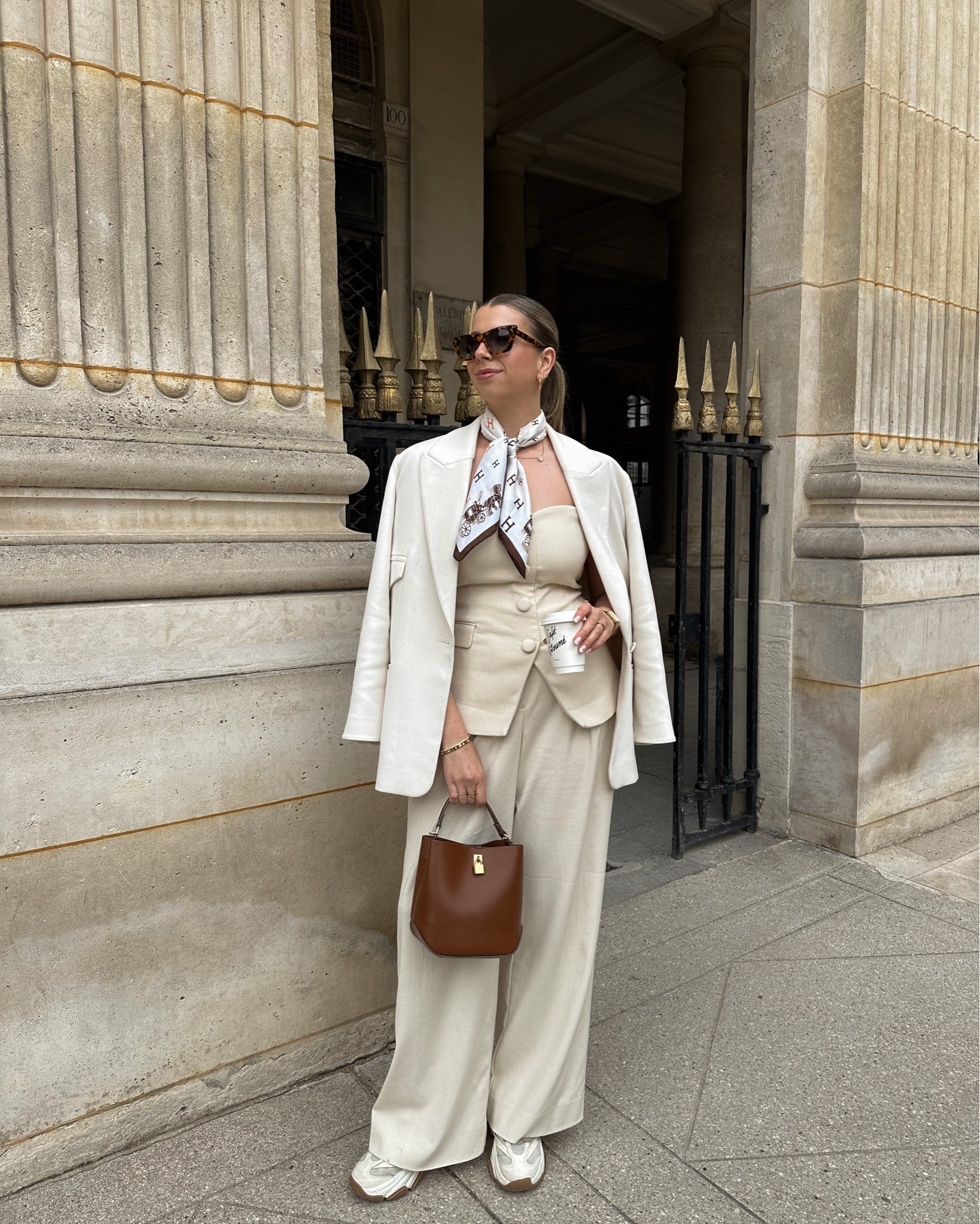 Paris makes every outfit look 100x better ✨
•
•
•
Monochrome look, Josh V suit, cream suit, Steve Madden sneakers, chunky sneakers, Mango bag, brown bag, Hermès scarf, Hermès twilly, Celine sunglasses, cat-eye sunglasses, Parisian look, Parisian outfit, casual chic look, summer outfit inspiration 

#LTKeurope #LTKsummer #LTKstyletip