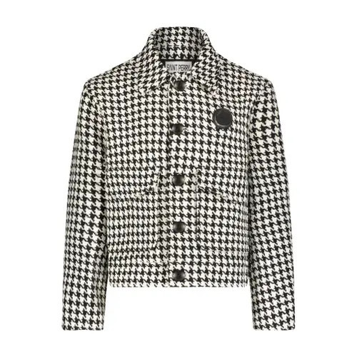 SAINT PERRY Houndstooth Boxy Fit Jacket in Black & White at Nordstrom, Size Large | Nordstrom